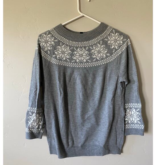 NWT Talbots Lambswool Gray Snowflake 3/4 Sleeve Sweater- Size Medium - Picture 1 of 7